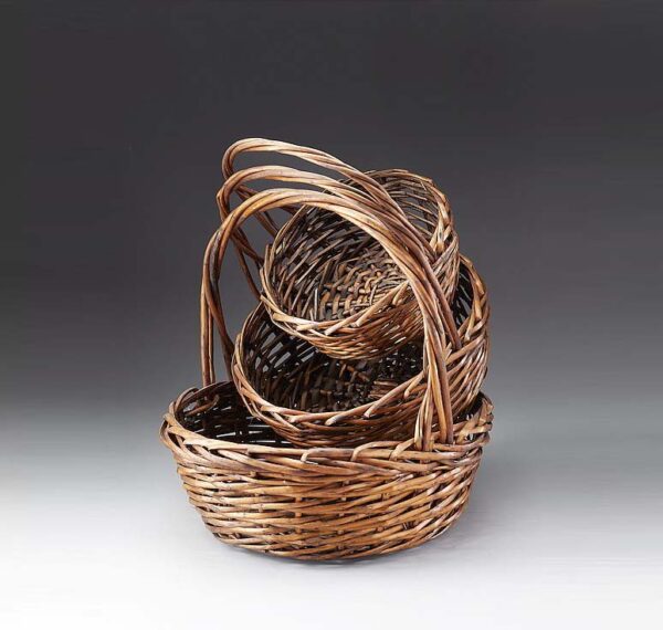 Set of 3 Round Willow Baskets with Brown Stain
