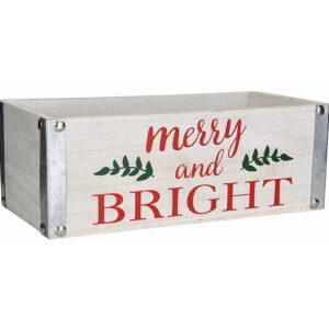 White Washed Wooden Container w/Metal Corners