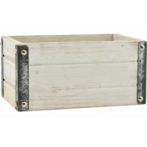White Wash Rectangular Wooden Container with Metal Accents