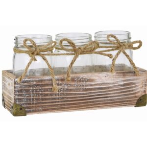 Whitewash Wood Container with Three Glass Vases
