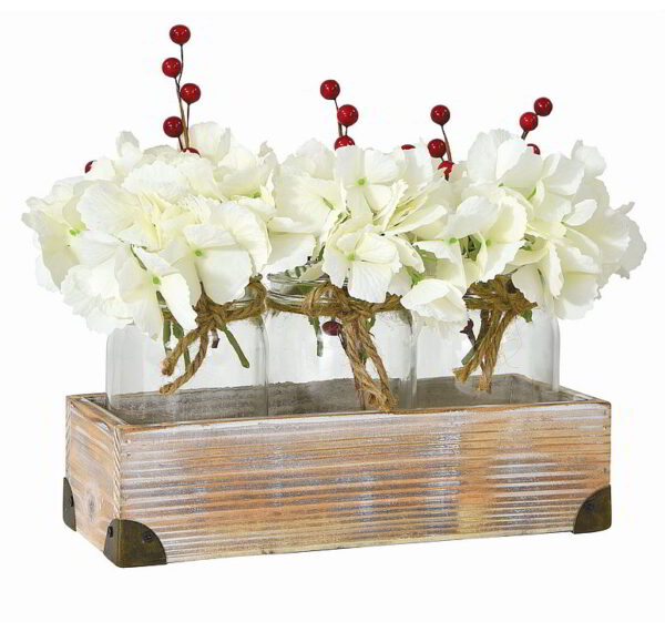 Whitewash Wood Container with Three Glass Vases - Image 2