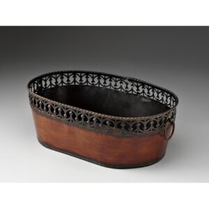 Antique Brown Stained Oval Metal Container