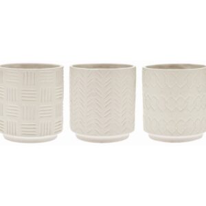 Embossed, White Ceramic Pots