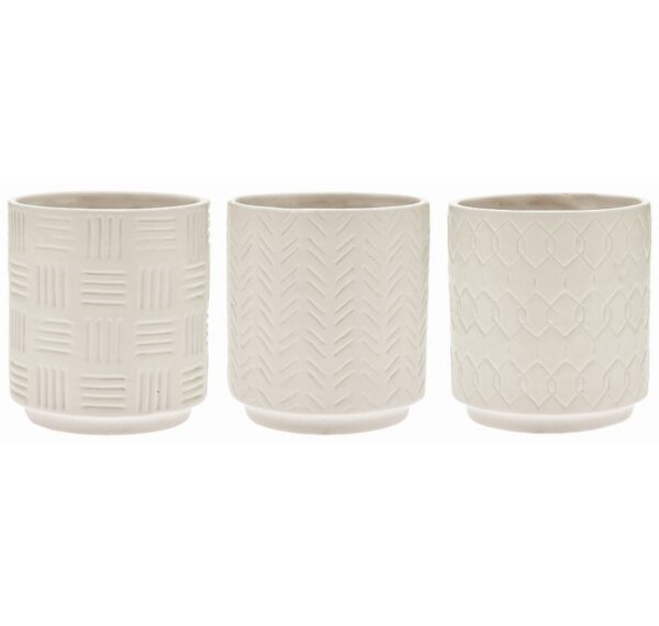 Embossed, White Ceramic Pots