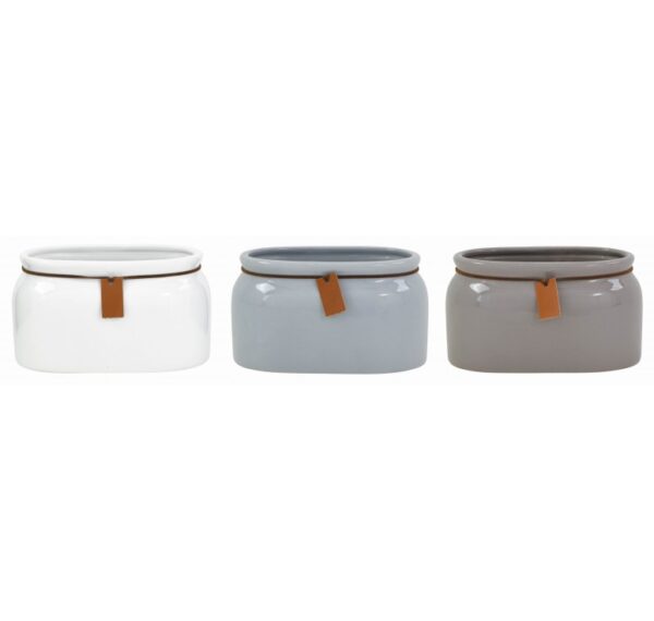 Oval Ceramic Vases with Rope Decoration