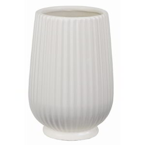 Ribbed, White Ceramic Container
