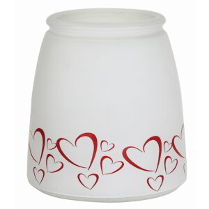 Frosted White Glass Vase w/Heart Decal