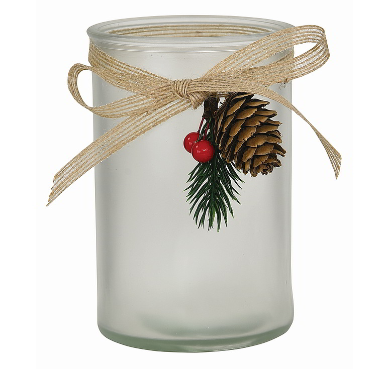 Frosted Glass Vase with Pinecone Decoration