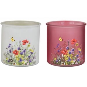 Frosted Glass Vases with Flower Decal; 2 Assorted