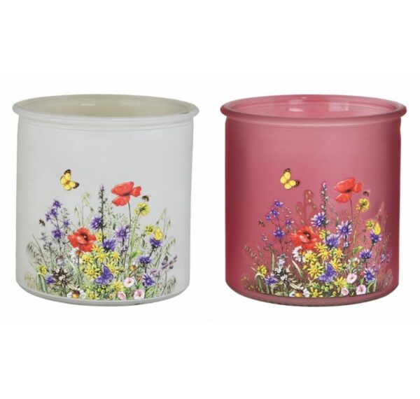Frosted Glass Vases with Flower Decal; 2 Assorted