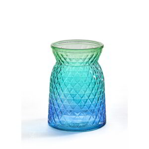 Diamond Pattern Glass Vase - Blue/Green