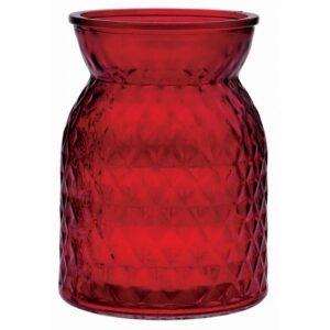 Diamond Pattern Glass Vase - Red