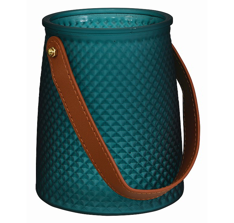 Embossed Glass Vase with Faux Leather Handle