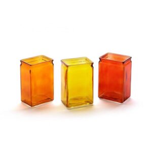 Three Assorted Color Rectangular Glass Vase