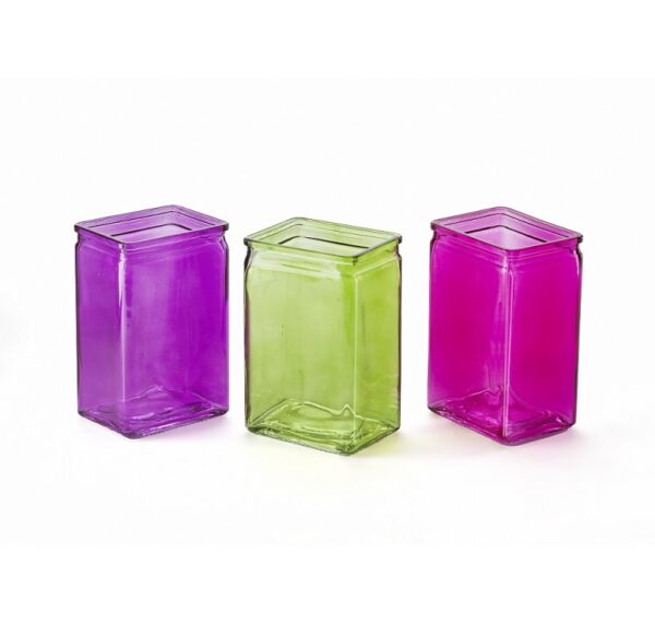 Three Assorted Color Rectangular Glass Vase