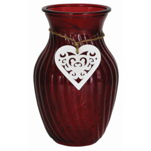 Swirled Glass Vase - Red w/Hanging Heart Decoration