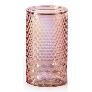 Iridescent Pink Textured Cylinder Glass Vase *see note below*