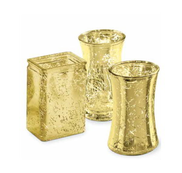 3 Assorted Shape Glass Vase - Gold Mercury