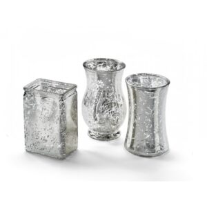 3 Assorted Shape Glass Vase - Silver Mercury