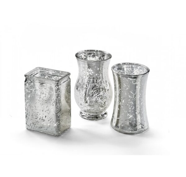 3 Assorted Shape Glass Vase - Silver Mercury