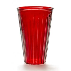 Large Ribbed Glass Vase - Red