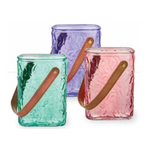 Textured Glass Vase with Faux Leather Handle