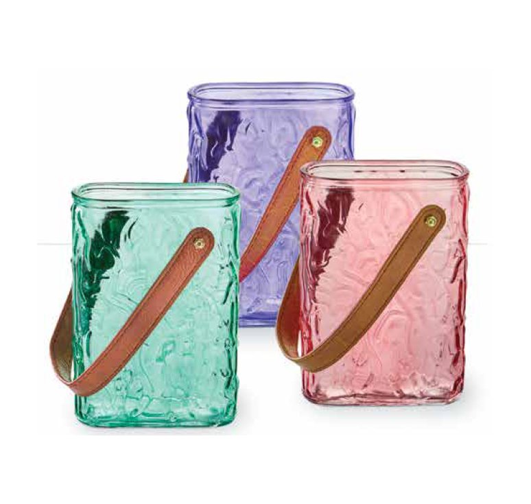 Textured Glass Vase with Faux Leather Handle